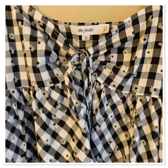 ASOS The Frolic Floral Gingham Mini Swing Dress Black White Size 2 - Picture 5 of 11